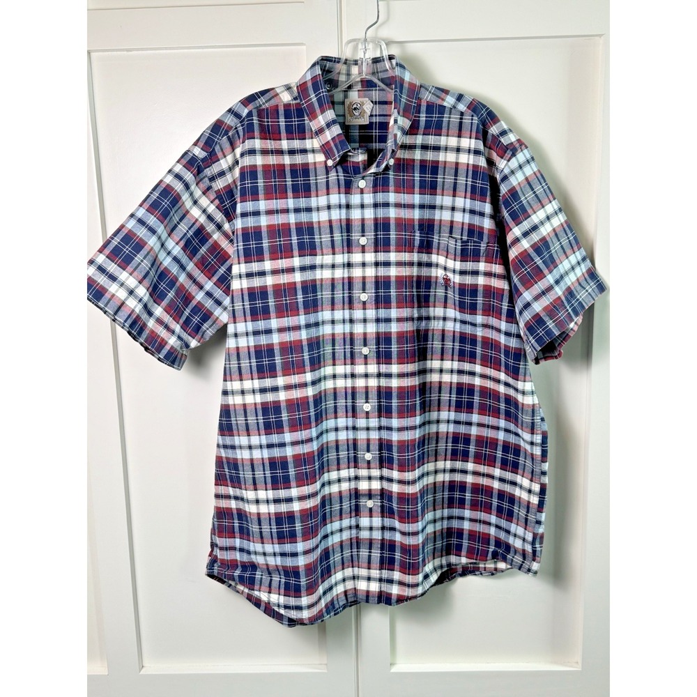 Cinch Mens Plaid Short Sleeve Button Down Shirt Red Blue White Casual‎ Western L